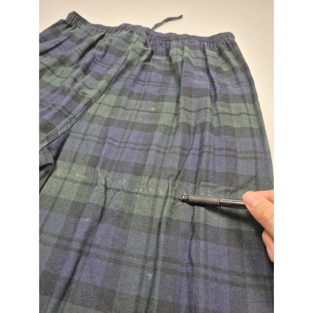 VTG Polo Ralph Lauren Pants Mens L Blue Plaid Flannel Sleepwear Drawstring FLAW